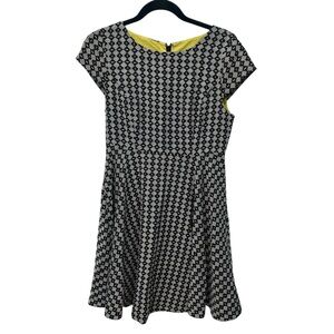 Maeve Black and White Peplum Midi Fit and Flare, Flutter Sleeves Dress Size 6